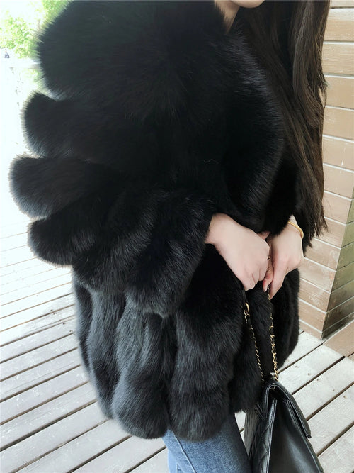 Real Natural Fox Fur Coat for Women, Plus Size Winter Fur Jacket, Long