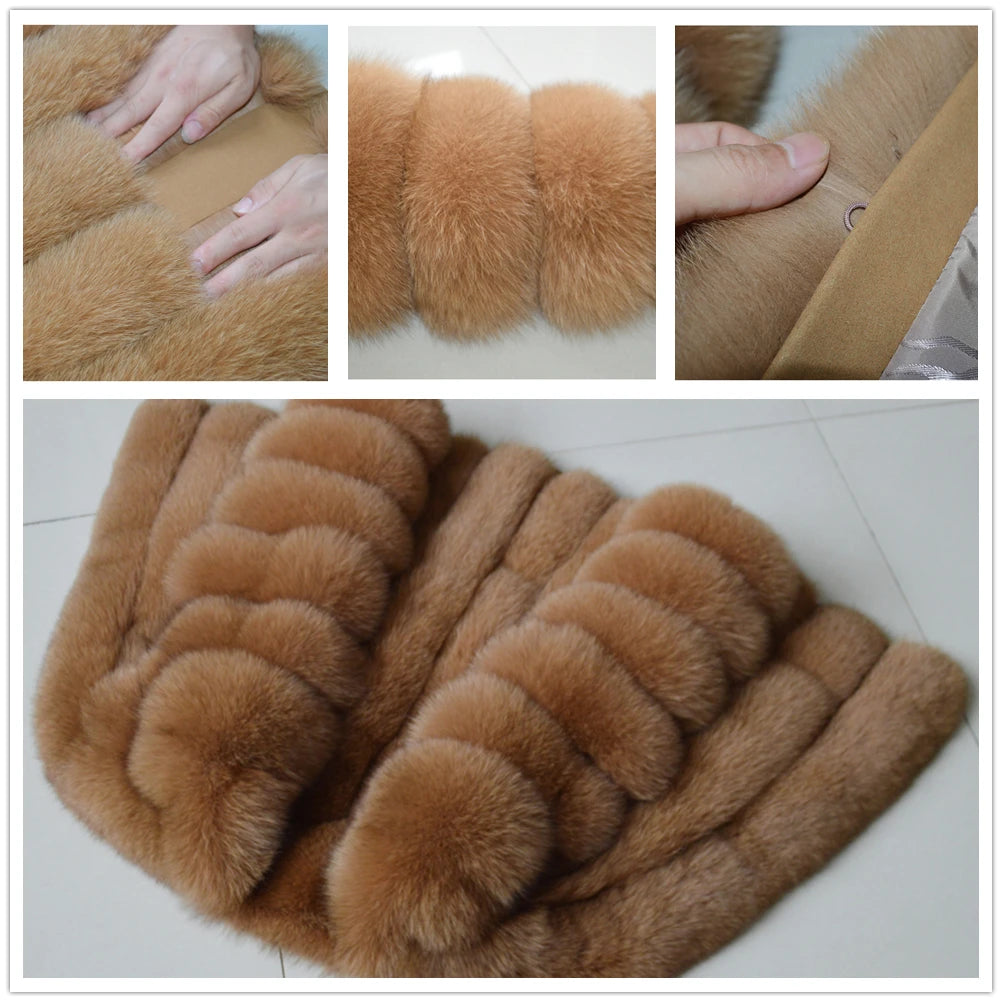 Real Natural Fox Fur Coat for Women, Plus Size Winter Fur Jacket, Long