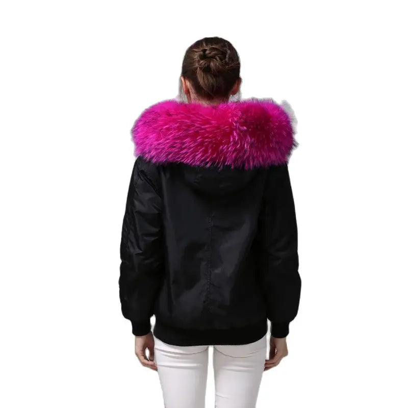 Black Bomber Pink Fur Parka