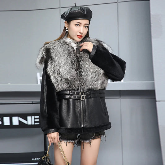 Women's Genuine Leather Natural Sheep Shearling Fur Coat Winter 100%