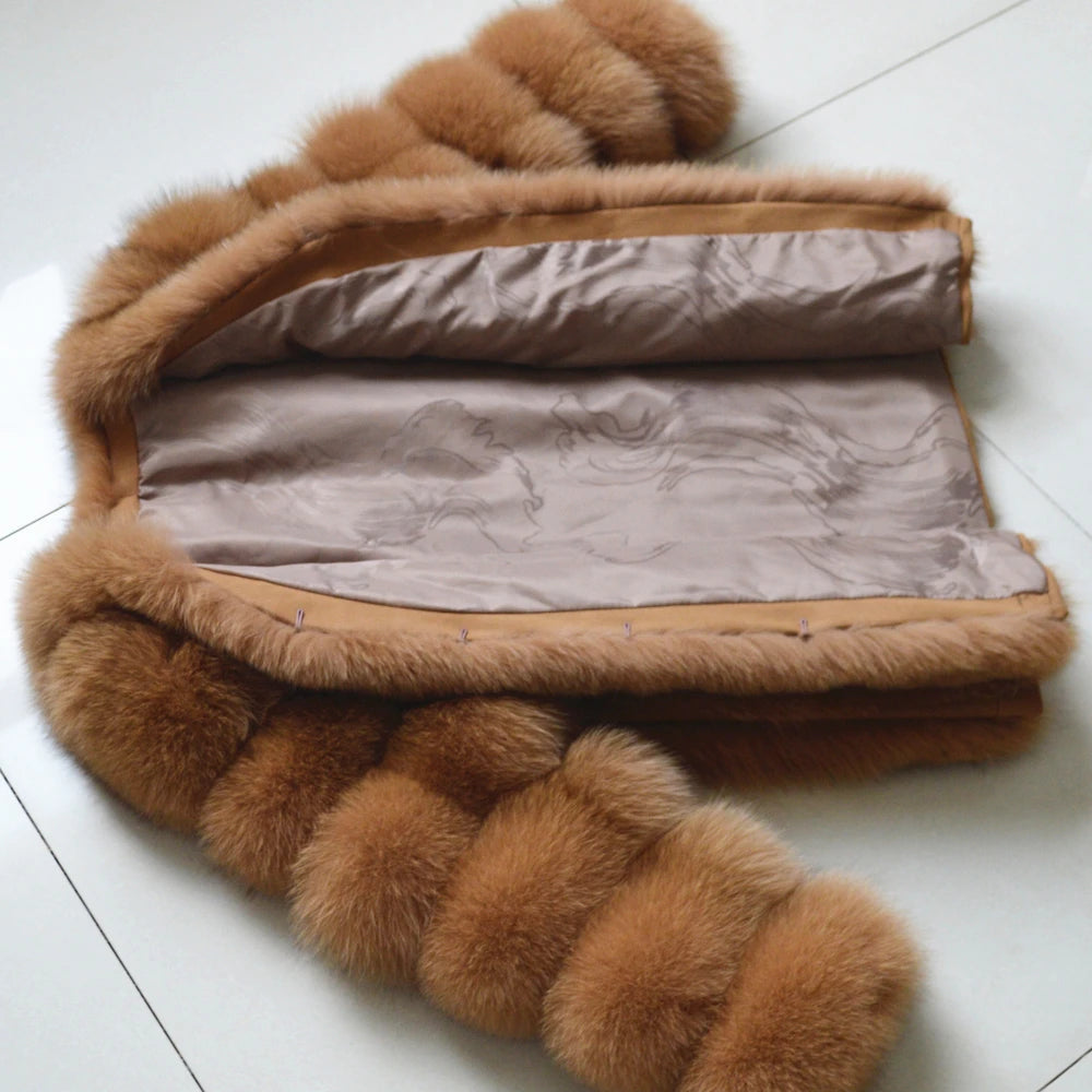 Real Natural Fox Fur Coat for Women, Plus Size Winter Fur Jacket, Long