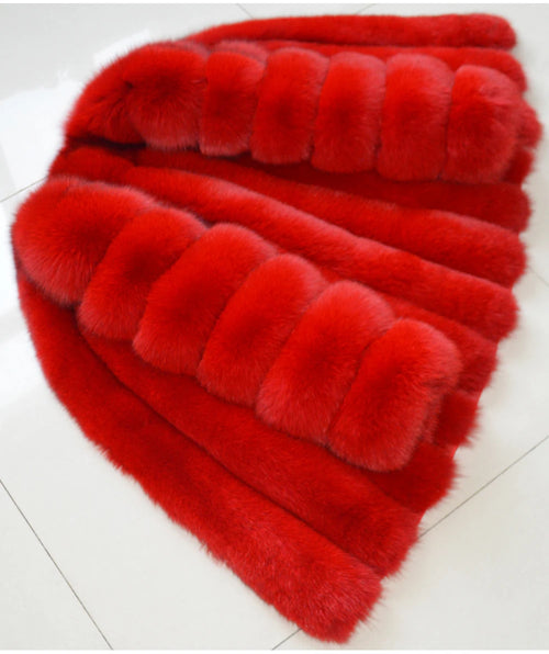 Real Natural Fox Fur Coat for Women, Plus Size Winter Fur Jacket, Long