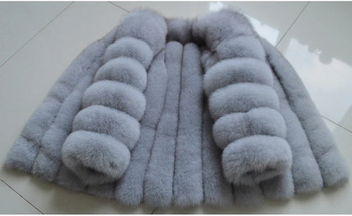 Real Natural Fox Fur Coat for Women, Plus Size Winter Fur Jacket, Long