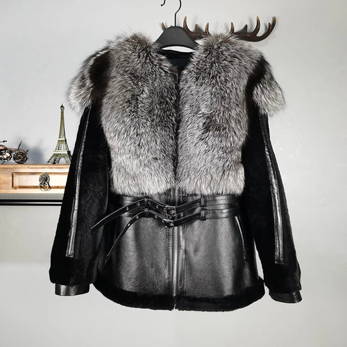 Women's Genuine Leather Natural Sheep Shearling Fur Coat Winter 100%