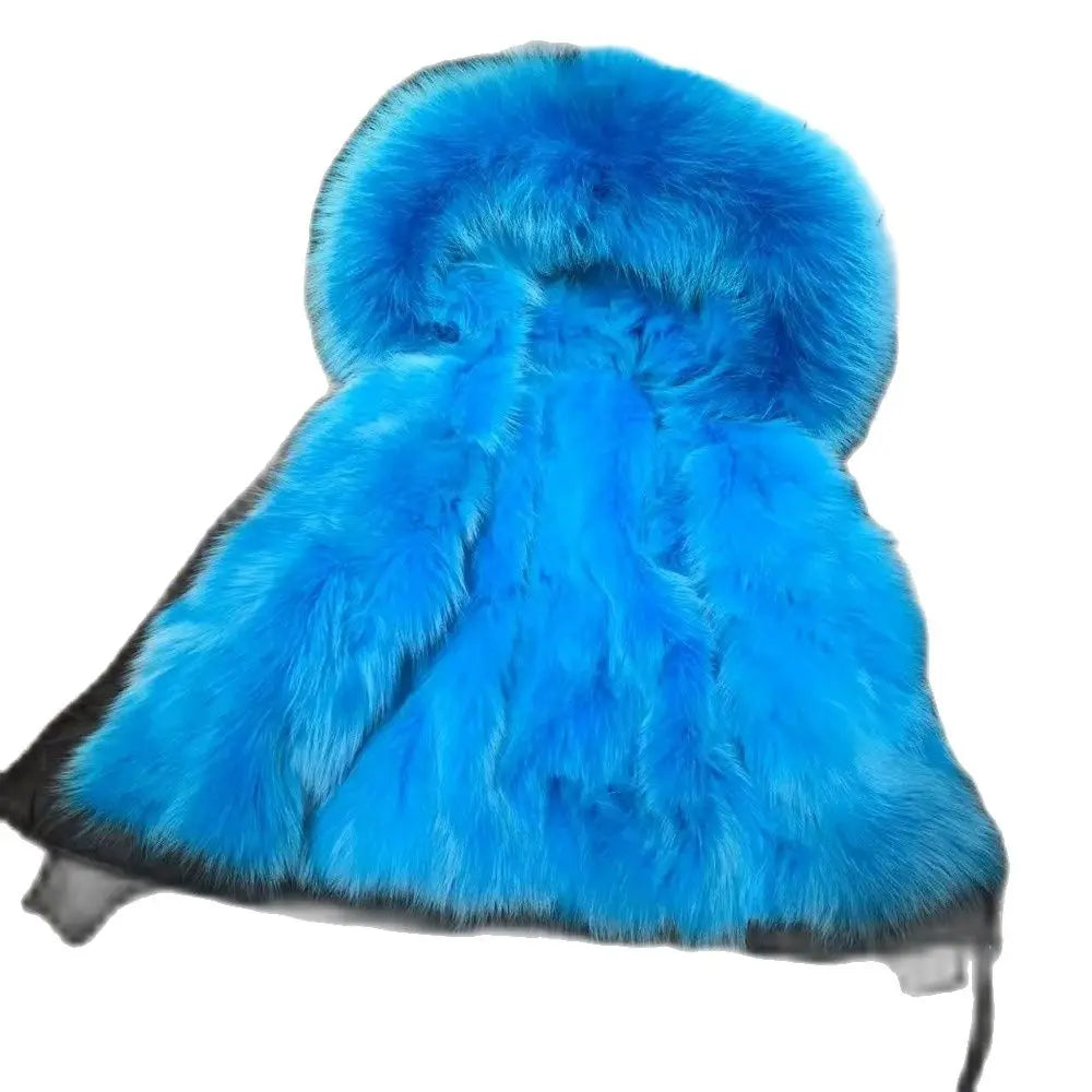 Peacock Fox Fur Lined Down Jacket Black Mini Bombers Parka For Mr Furs