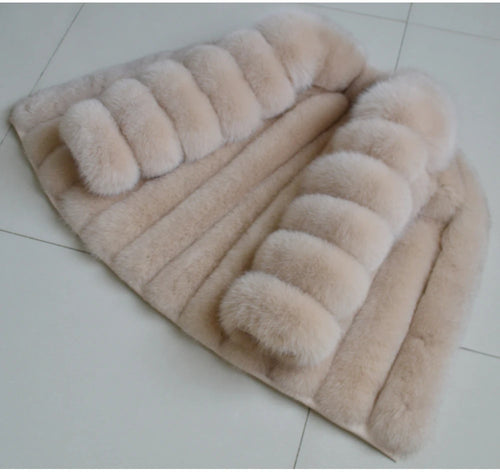 Real Natural Fox Fur Coat for Women, Plus Size Winter Fur Jacket, Long