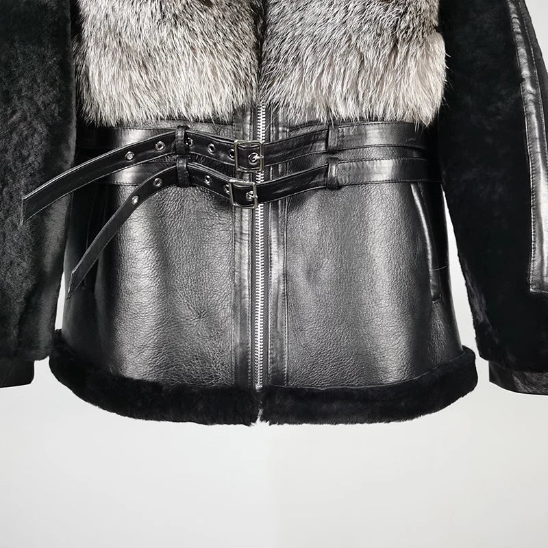 Women's Genuine Leather Natural Sheep Shearling Fur Coat Winter 100%