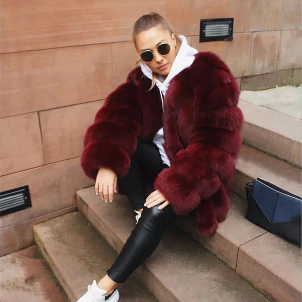 Real Natural Fox Fur Coat for Women, Plus Size Winter Fur Jacket, Long