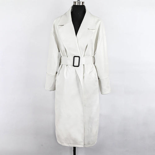 Oversized lapel leather trench coat