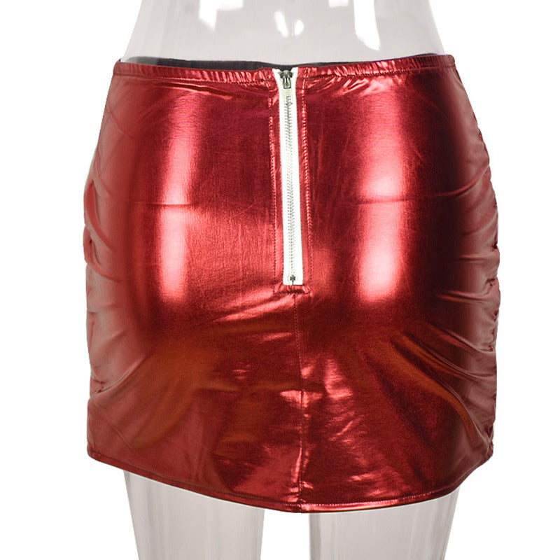 Red Puffer Skirts Metallic