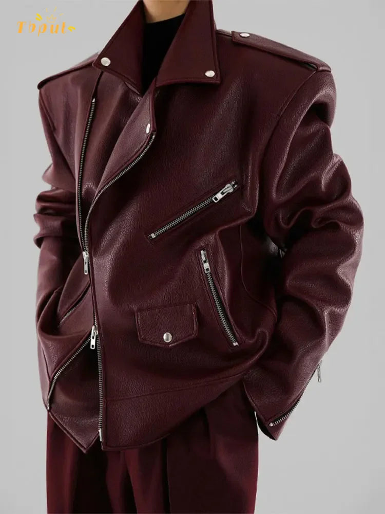 Double Zipper Vintage Burgundy Coat