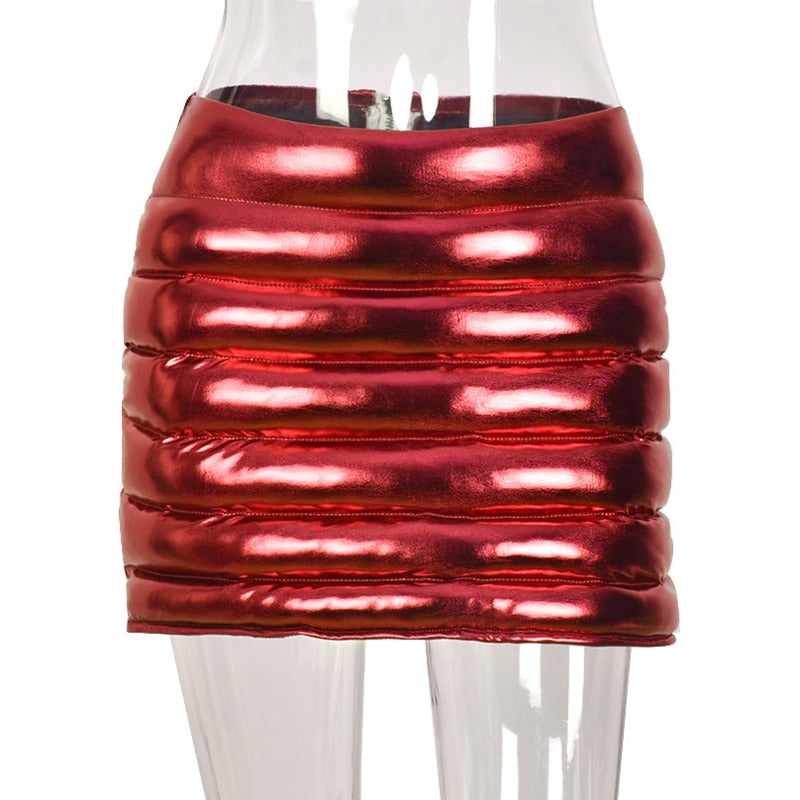 Red Puffer Skirts Metallic