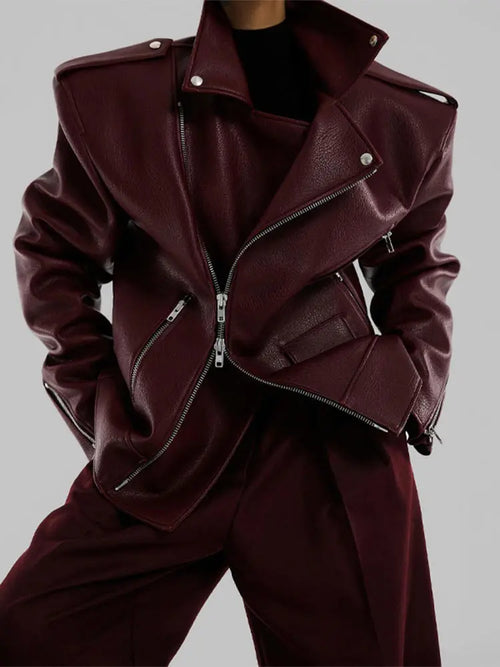 Double Zipper Vintage Burgundy Coat