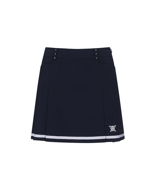 Valeria Golf: Women Half Pleats Under Line Point Skirt - Navy