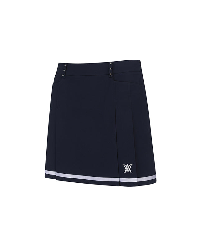 Valeria Golf: Women Half Pleats Under Line Point Skirt - Navy