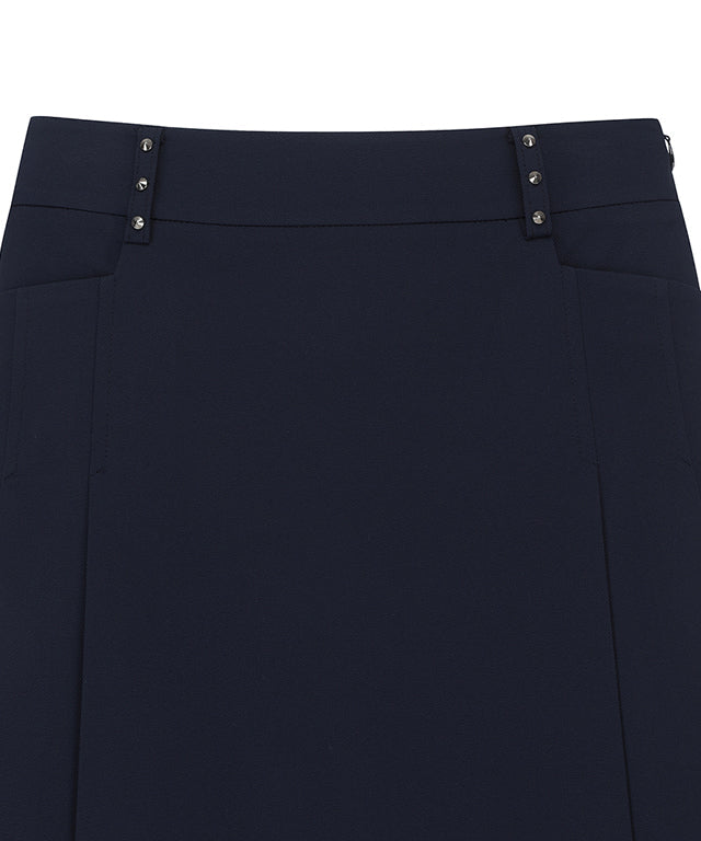 Valeria Golf: Women Half Pleats Under Line Point Skirt - Navy