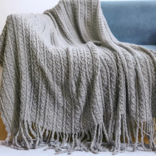 Grey Knitted Throw Blanket